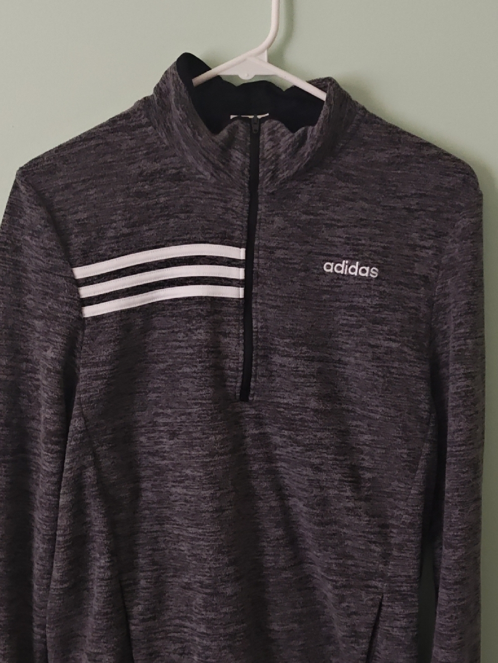 Adidas Dark Heather Gray Quarter-Zip Pullover with White Stripes